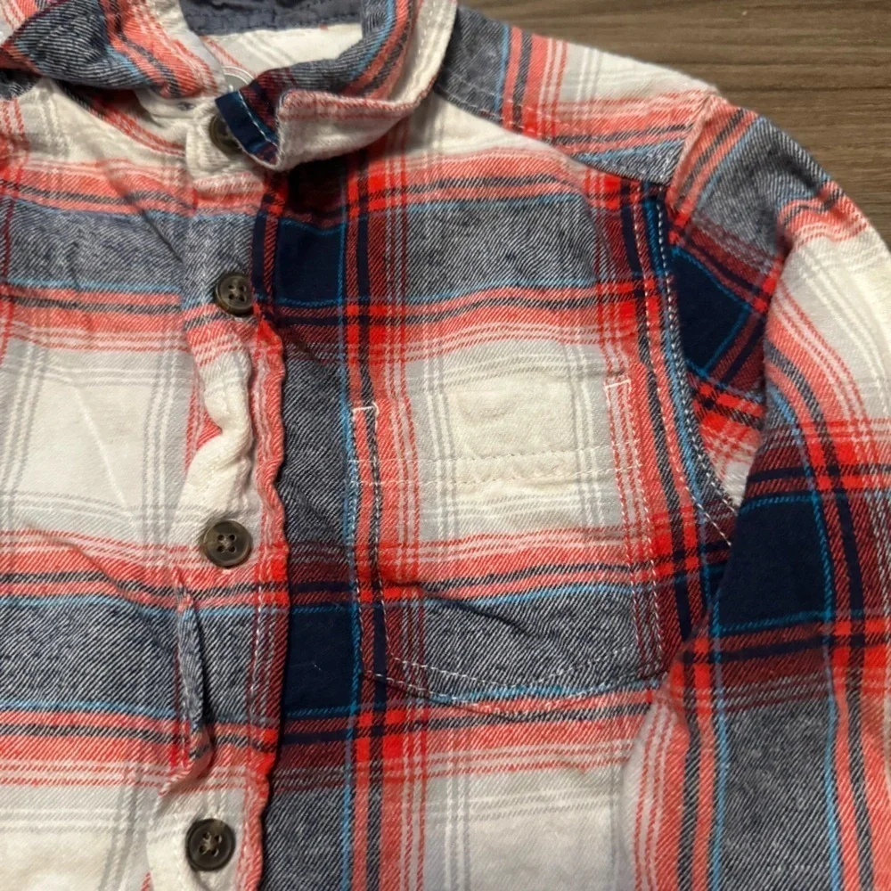Wonder Nation Boys Warm,Cozy Red and Blue Plaid Button Down Flannel Shirt-XS 4/5